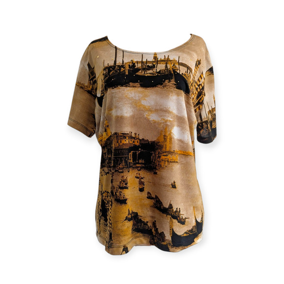 90s Jessica Max Stretchy Top XL Embellished Sepia Gondola Gondolier Venice - Picture 1 of 9